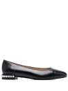 Stuart Weitzman Pearl Faux Pearl-embellished Leather Ballet Flats In 黑色