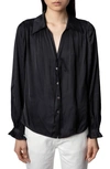 Zadig & Voltaire Tilan Satin Long-sleeve Blouse In Noir