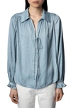 Zadig & Voltaire Tilan Satin Long-sleeve Blouse In Blue