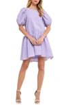 English Factory Keyhole Tie Puff Sleeve Babydoll Dress In Lavender
