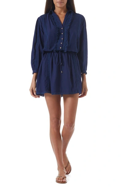 Melissa Odabash Women's Scarlett Collared Fringe Minidress In Navy