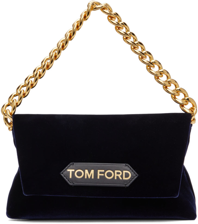 Tom Ford Label Mini Satin Chain Shoulder Bag In U5075 Ink