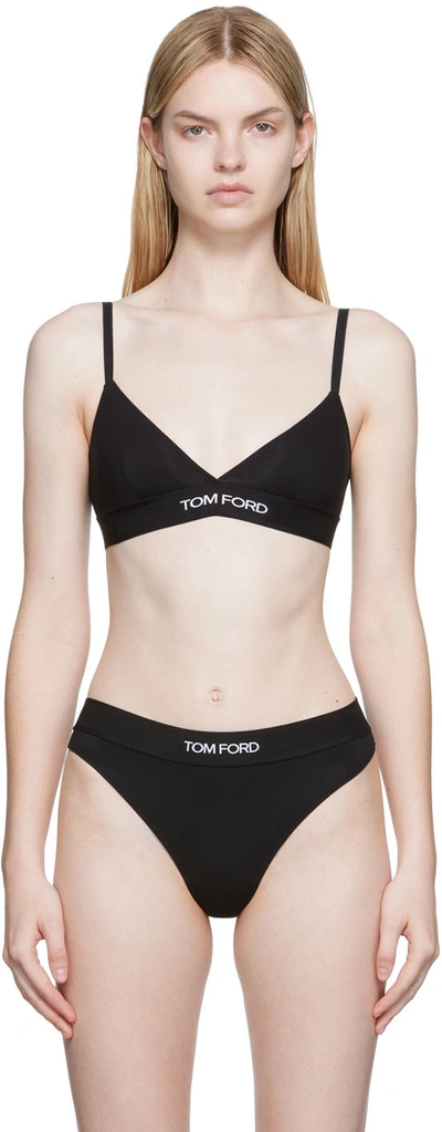 Tom Ford Logo平纹针织三角文胸 In Black