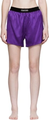 Tom Ford Logo Silk Satin Mini Shorts In Purple
