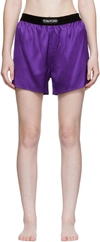 Tom Ford Logo Silk Satin Mini Shorts In Gv542 Amethyst