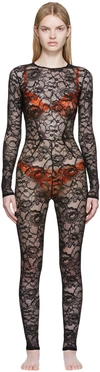 Fleur Du Mal Lace Long-sleeve Catsuit In 0100 Black