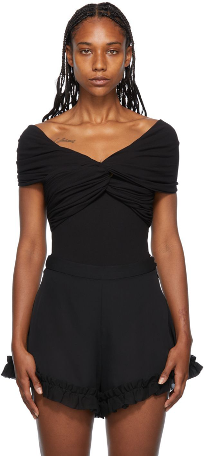 Khaite Cerise Off-the-shoulder Knotted Stretch-cotton Jersey Bodysuit In Nero