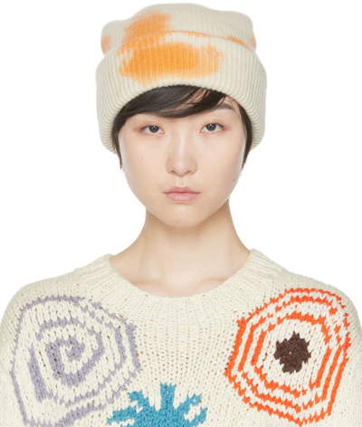 The Elder Statesman Orange Hot Ranger Beanie In Ivory & Mandarin