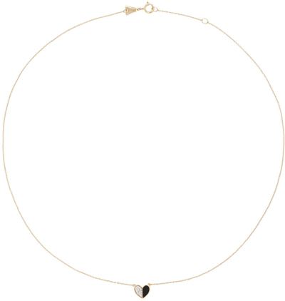 Adina Reyter Gold Folded Heart Necklace In Black/gold