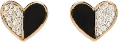 Adina Reyter Gold & Black Ceramic Pavé Folded Heart Earrings In Black/gold