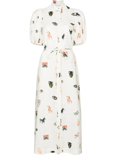 Alemais White Hera Printed Linen Maxi Dress In Multi