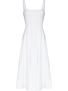 Staud Wells Pleated Stretch-cotton Poplin Midi Dress In White