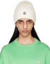 Moncler Ribbed-knit Logo-patch Virgin Wool Beanie In 030 White