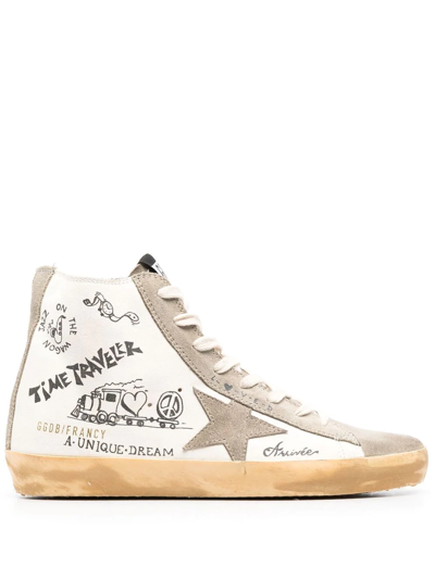 Golden Goose Francy Journey-print High-top Sneakers In Weiss