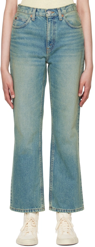 Re/done Blue 70s Loose Flare Jeans In Tinted Citrus
