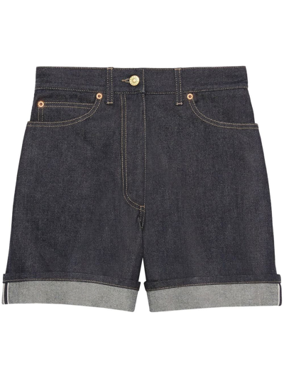 Gucci Denim Horsebit-detail Shorts In Blue
