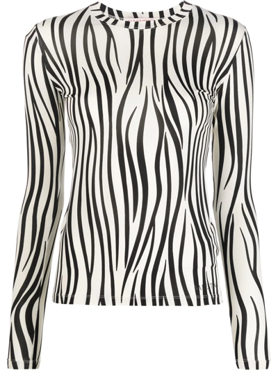Valentino Zebra Printed Long-sleeved T-shirt In Black