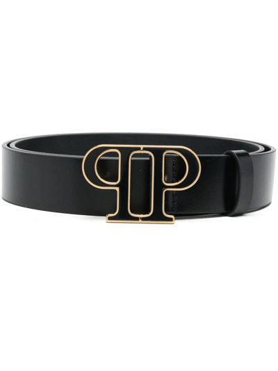 Philipp Plein Logo-motif Leather Belt In Schwarz