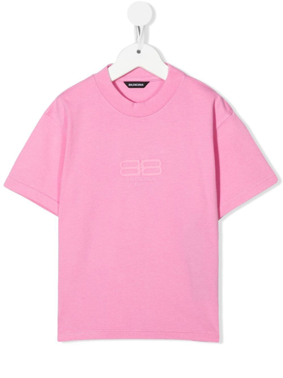 Balenciaga Kids' Bb Paris Icon Cotton T-shirt In Fucsia
