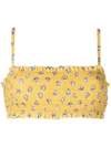 Tory Burch Smocked Floral-print Bikini Top In Yellow