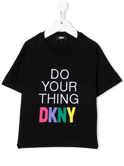 Dkny Kids' Logo-print Cotton T-shirt In Schwarz