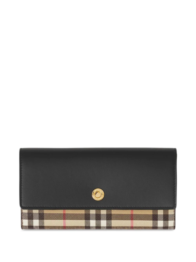 Burberry Vintage-check Leather Wallet In Beige