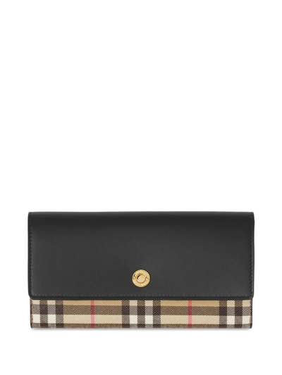 Burberry Vintage-check Leather Wallet In Black