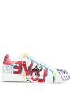 Dolce & Gabbana Calfskin Portofino Sneakers With Lettering In Weiss