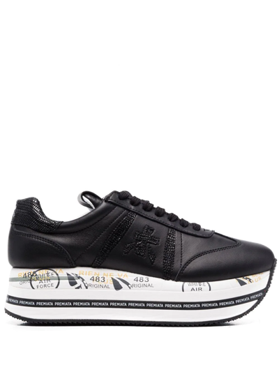 Premiata Sneakers In Shiny Leather And Suede In Black