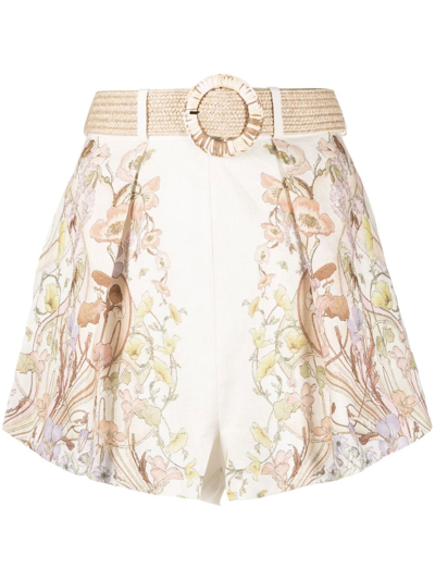 Zimmermann Jeannie Belted Floral-print Linen Voile Shorts In Multicolour