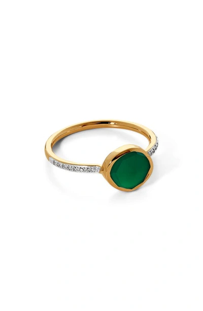 Monica Vinader Siren Green Onyx & Diamond Stacking Ring In Gold