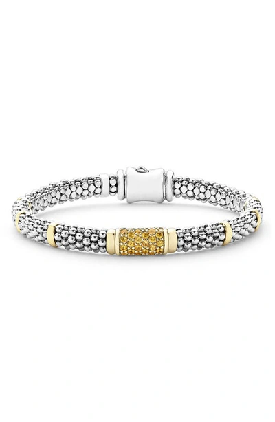 Lagos 18k Yellow Gold & Sterling Silver Signature Caviar Yellow Sapphire Pave Link Bracelet