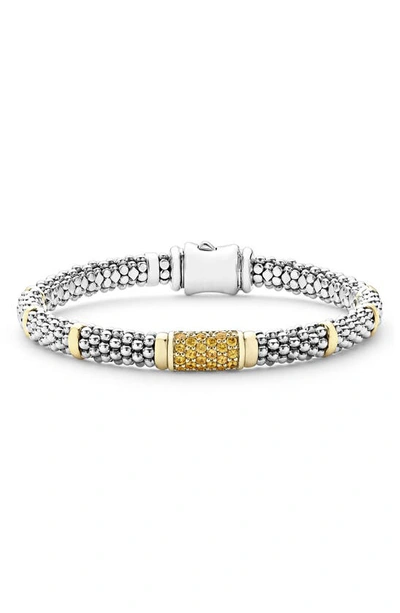 Lagos 18k Yellow Gold & Sterling Silver Signature Caviar Yellow Sapphire Pave Link Bracelet In Silver Gold Yellow Sapphire