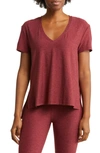 Beyond Yoga Split Up Long T-shirt In Port Wine-ruby