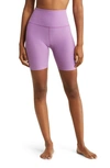 Beyond Yoga High Waist Biker Shorts In Bright Iris Heather