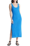 Frame Ribbed Crochet Midi Bodycon Dress In Provence Blue
