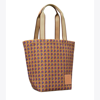 Tory Burch Ella Deconstructed Printed Tote In Brown Floral Daisy Border ...