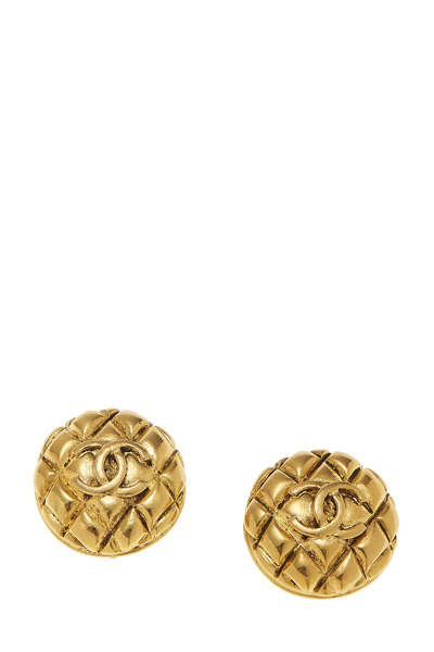 Pre-owned Chanel Gold Quilted 'cc' Round Earrings Small