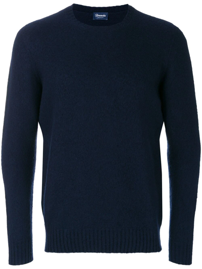 Drumohr Crew Neck Ribbed Detail Jumper In Blue