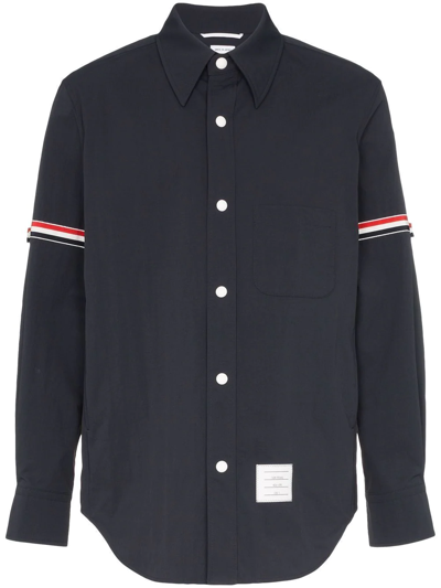 Thom Browne Logo-patch Long-sleeve Shirt In Blue