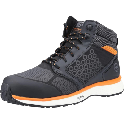 Pre-owned Timberland Pro Timberland Mens Pro Reaxion Mid Synthetic + Textile Safety Trainers Black/orange