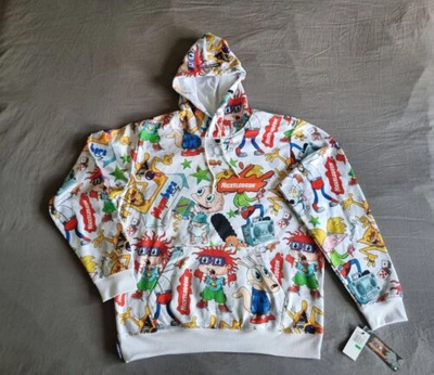 Pre-owned Members Only Mens Nickelodeon Rugrats Hey Arnold Catdog  Large White Hoody Jumper