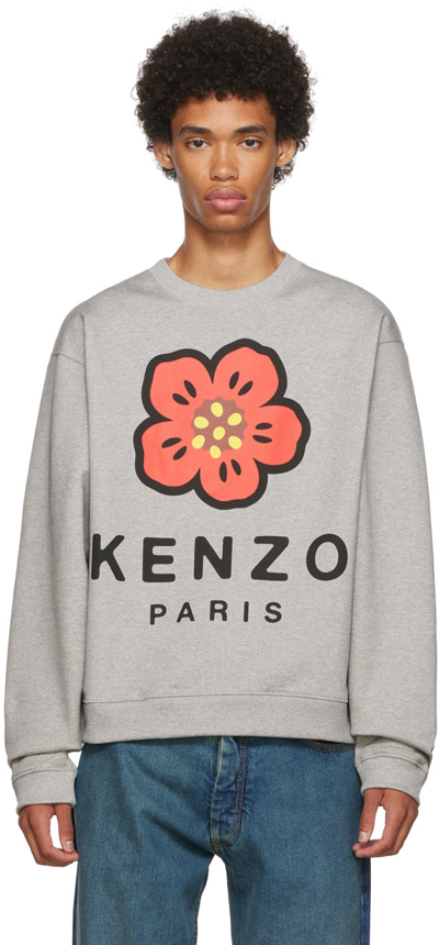 Kenzo Logo Print Cotton Sweatshirt In Pearl Grey