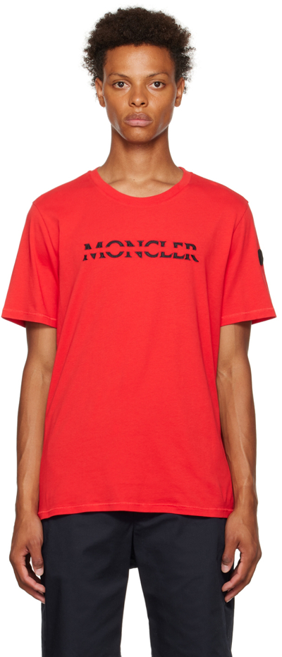Moncler Logo Cotton T-shirt In Red
