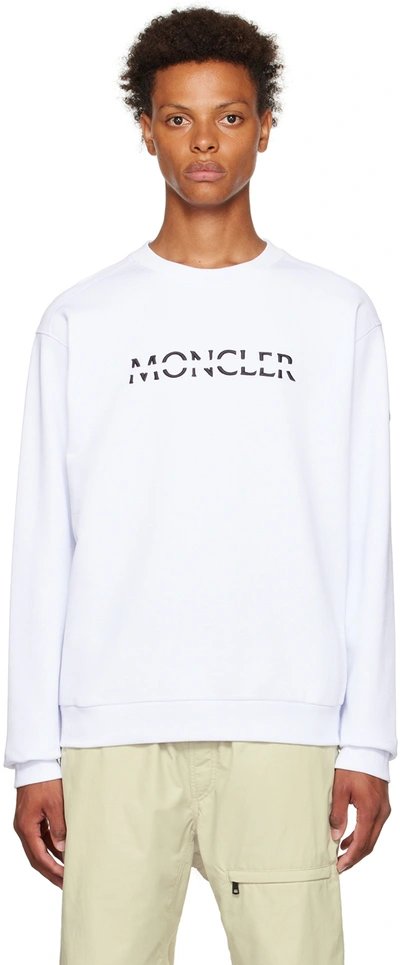 Moncler Brand-appliqué Ribbed-trim Cotton-jersey Sweatshirt In White