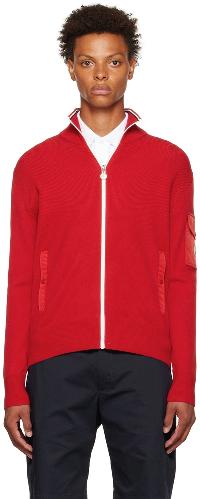 Moncler Men's Full-zip Ribbed Cardigan Sweater In 440 Red