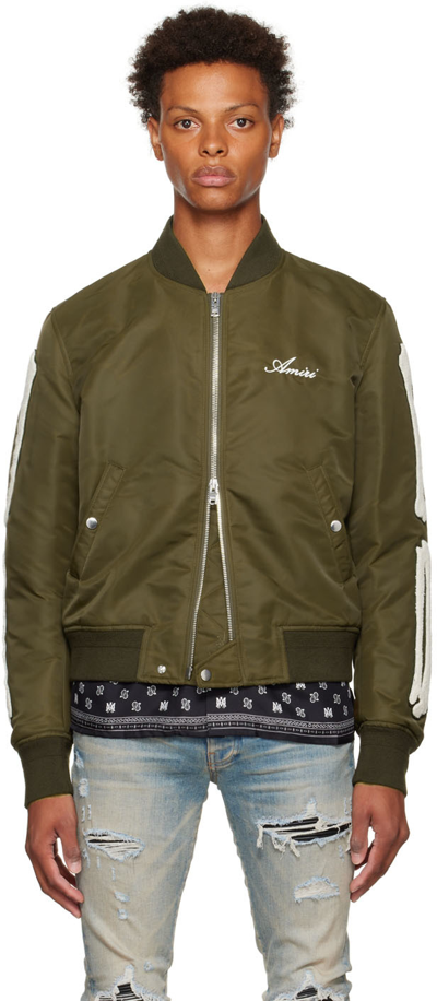 Amiri Bones Green Logo Nylon Bomber Jacket