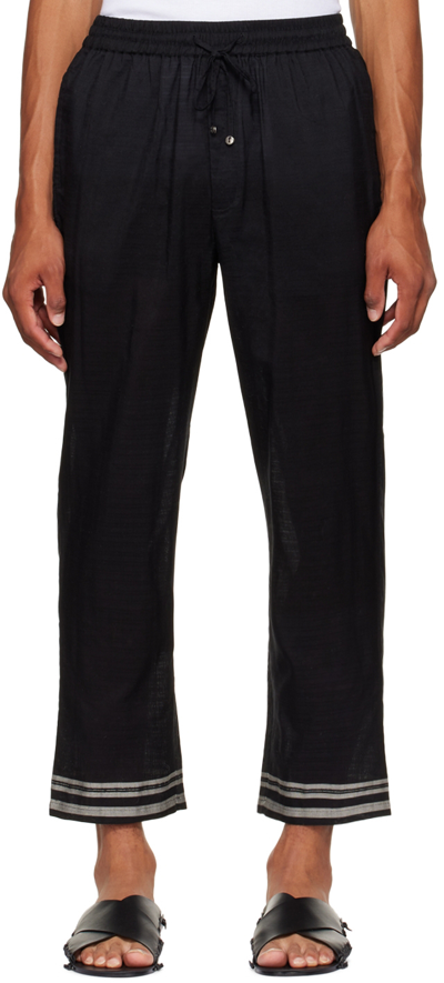 Harago Striped Linen-blend Trousers In Black