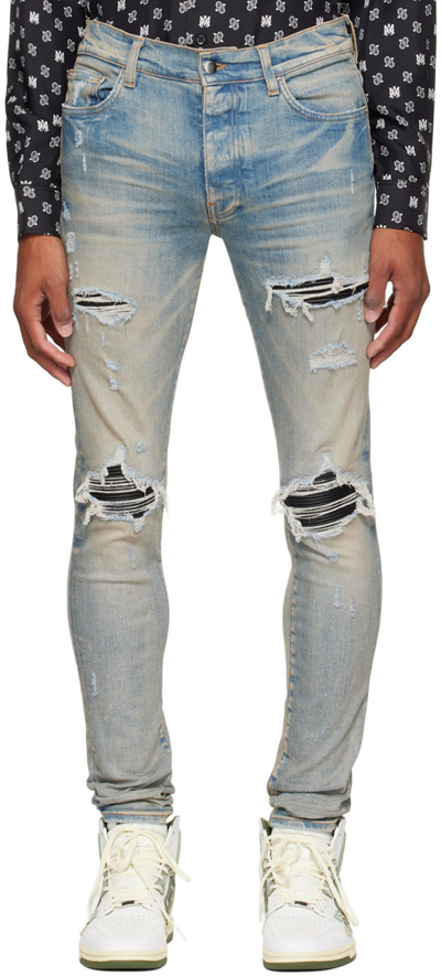 Amiri Men's Mx1 Bandana Rip/repair Skinny Jeans In Grey
