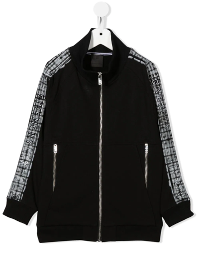 Givenchy Kids' Logo织带拉链卫衣 In Black